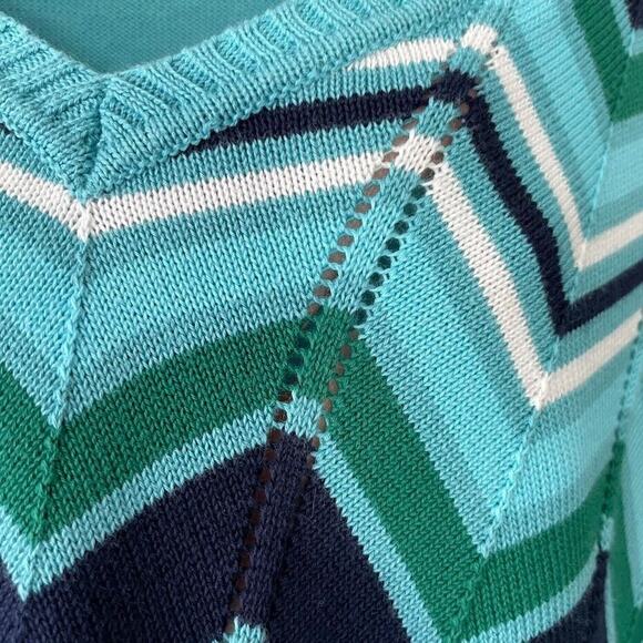 Liz Golf Plus Size 2X Blue Chevron Pointelle Preppy Sporty Tennis Prep Sweater - Picture 9 of 11